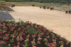 Esker Rí Nursing Home flower bed and patio area