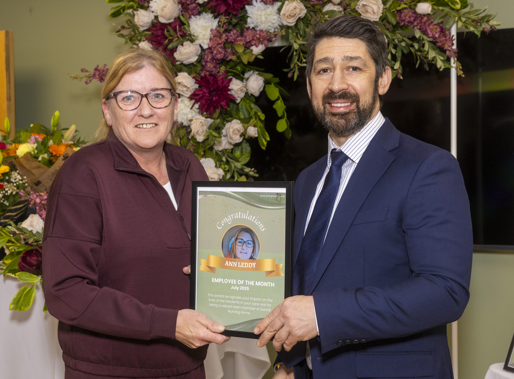 Ann Leddy receiving recognition at the Evergreen Care Employee of the Year Awards